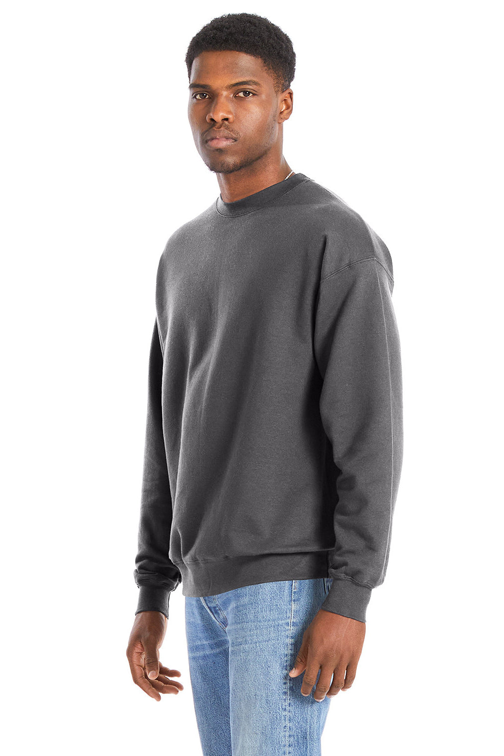 Hanes RS160 Mens Perfect Sweats Crewneck Sweatshirt Smoke Grey Model 3Q