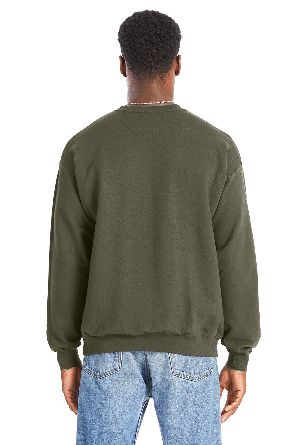 Hanes RS160 Mens Perfect Sweats Crewneck Sweatshirt Fatigue Green Model Back