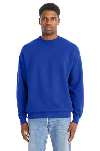 Hanes RS160 Mens Perfect Sweats Crewneck Sweatshirt Deep Royal Blue Model Front