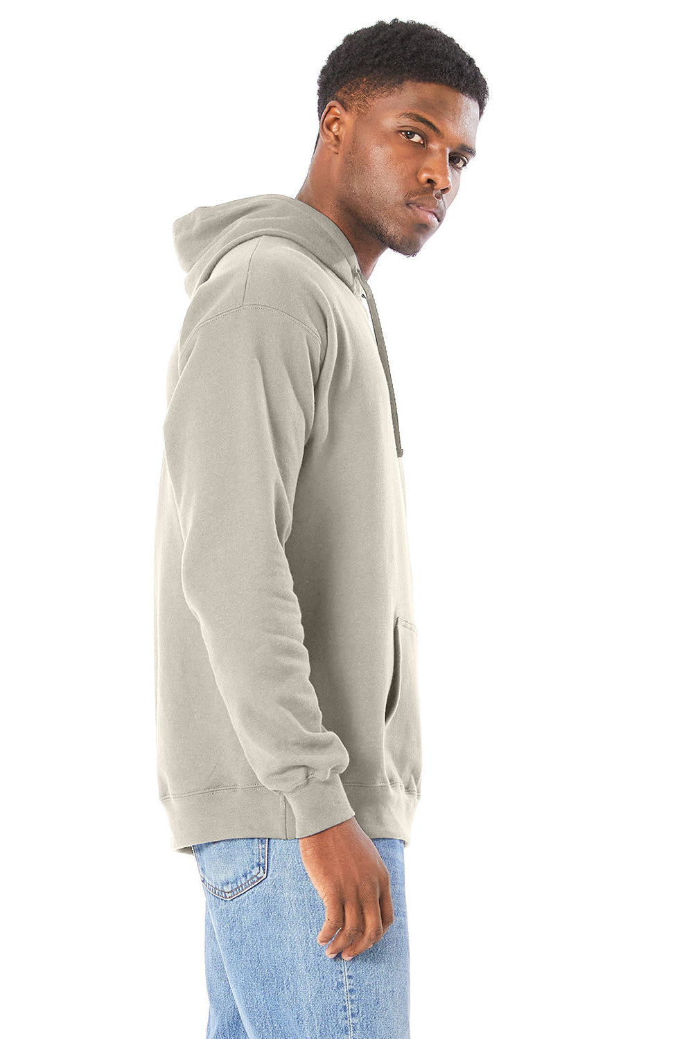 Hanes RS170 Mens Perfect Sweats Hooded Sweatshirt Hoodie w/ Pouch Pocket Sand Model Side