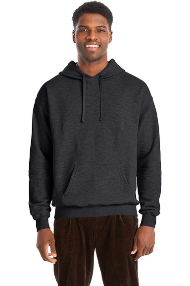 Hanes RS170 Mens Perfect Sweats Hooded Sweatshirt Hoodie w/ Pouch Pocket Heather Charcoal Grey Model Front