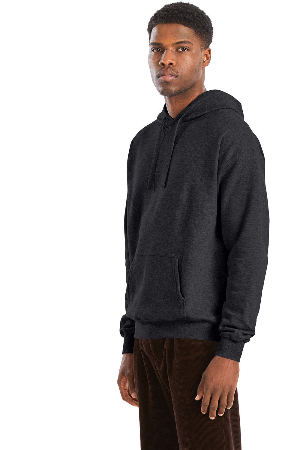 Hanes RS170 Mens Perfect Sweats Hooded Sweatshirt Hoodie w/ Pouch Pocket Heather Charcoal Grey Model 3Q