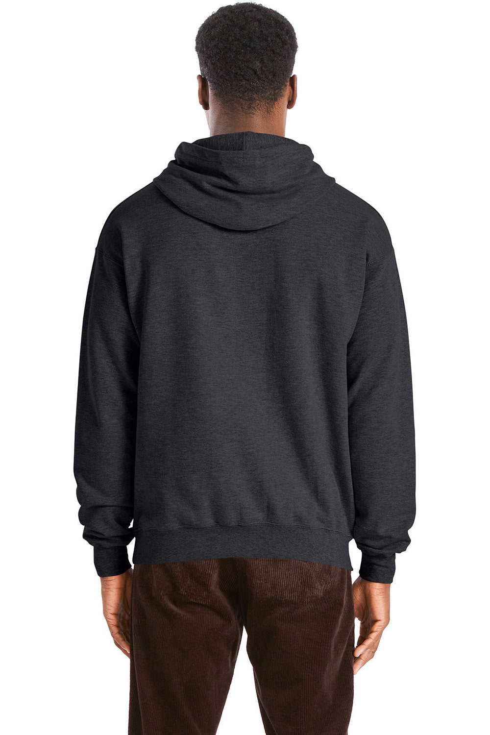 Hanes RS170 Mens Perfect Sweats Hooded Sweatshirt Hoodie w/ Pouch Pocket Heather Charcoal Grey Model Back