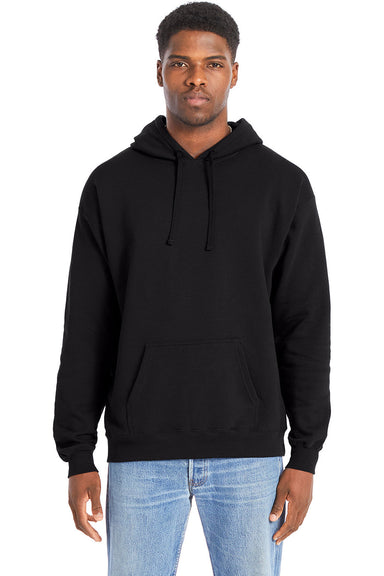 Hanes RS170 Mens Perfect Sweats Hooded Sweatshirt Hoodie w/ Pouch Pocket Black Model Front