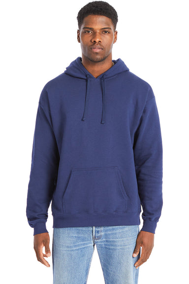 Hanes RS170 Mens Perfect Sweats Hooded Sweatshirt Hoodie w/ Pouch Pocket Navy Blue Model Front