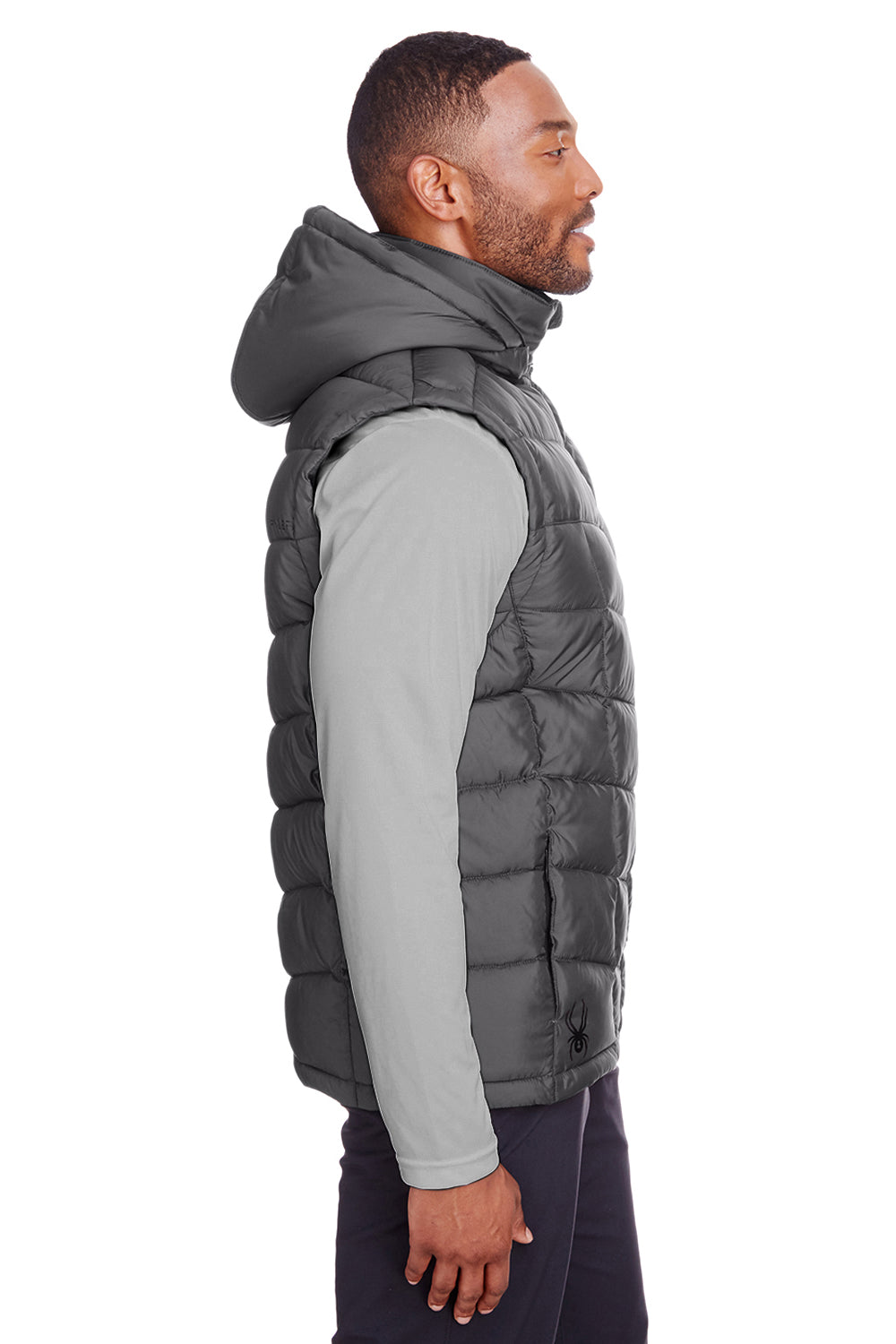 Spyder S16642 Mens Pelmo Full Zip Hooded Puffer Vest Polar Grey Model Side