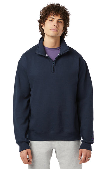 Champion S450 Mens Powerblend 1/4 Zip Sweatshirt Navy Blue Model Front