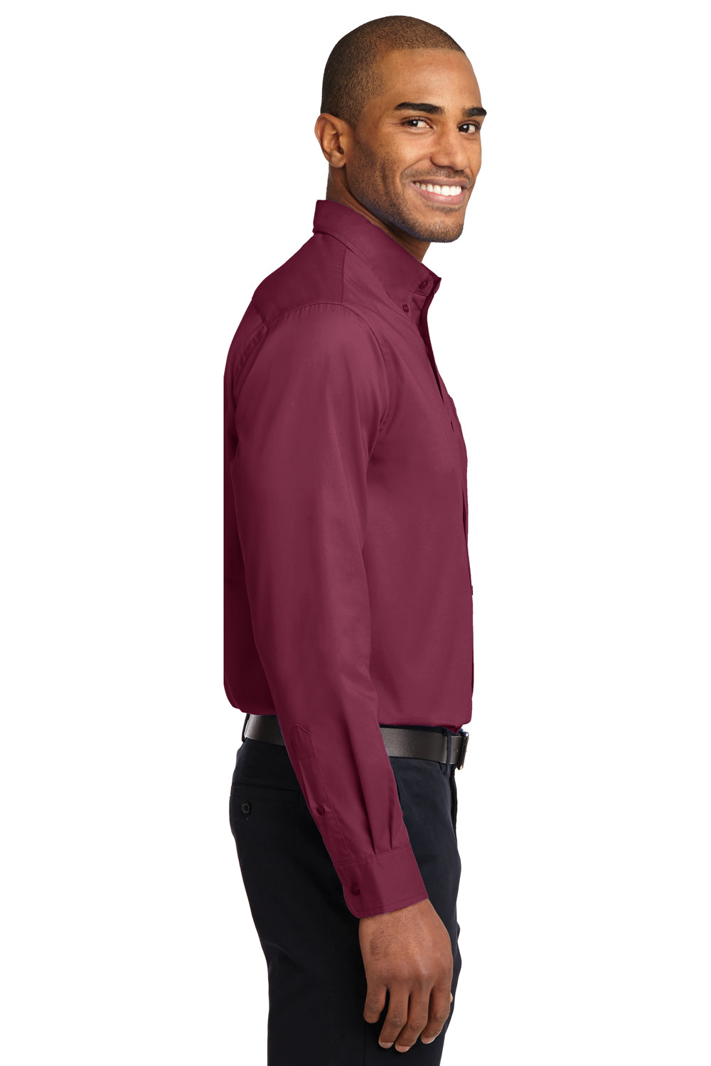 Port Authority S608/TLS608/S608ES Mens Easy Care Wrinkle Resistant Long Sleeve Button Down Shirt w/ Pocket Burgundy Model Side