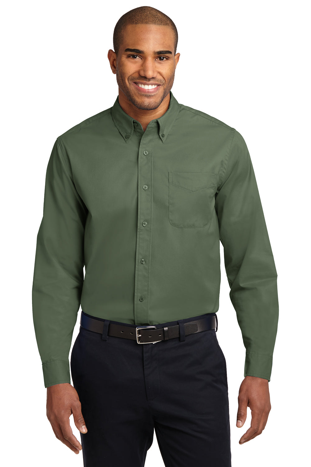 Port Authority S608/TLS608/S608ES Mens Easy Care Wrinkle Resistant Long Sleeve Button Down Shirt w/ Pocket Clover Green Model Front