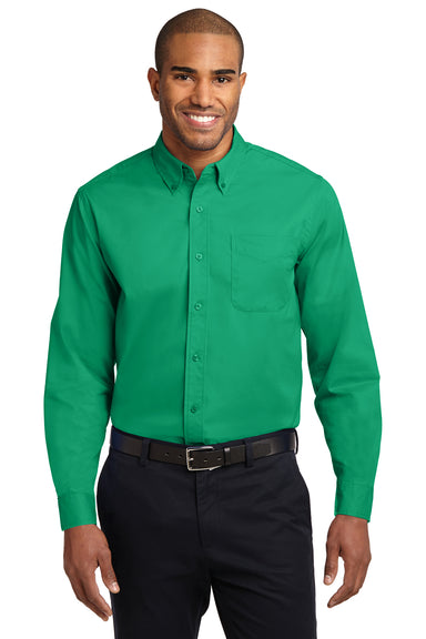 Port Authority S608/TLS608/S608ES Mens Easy Care Wrinkle Resistant Long Sleeve Button Down Shirt w/ Pocket Court Green Model Front