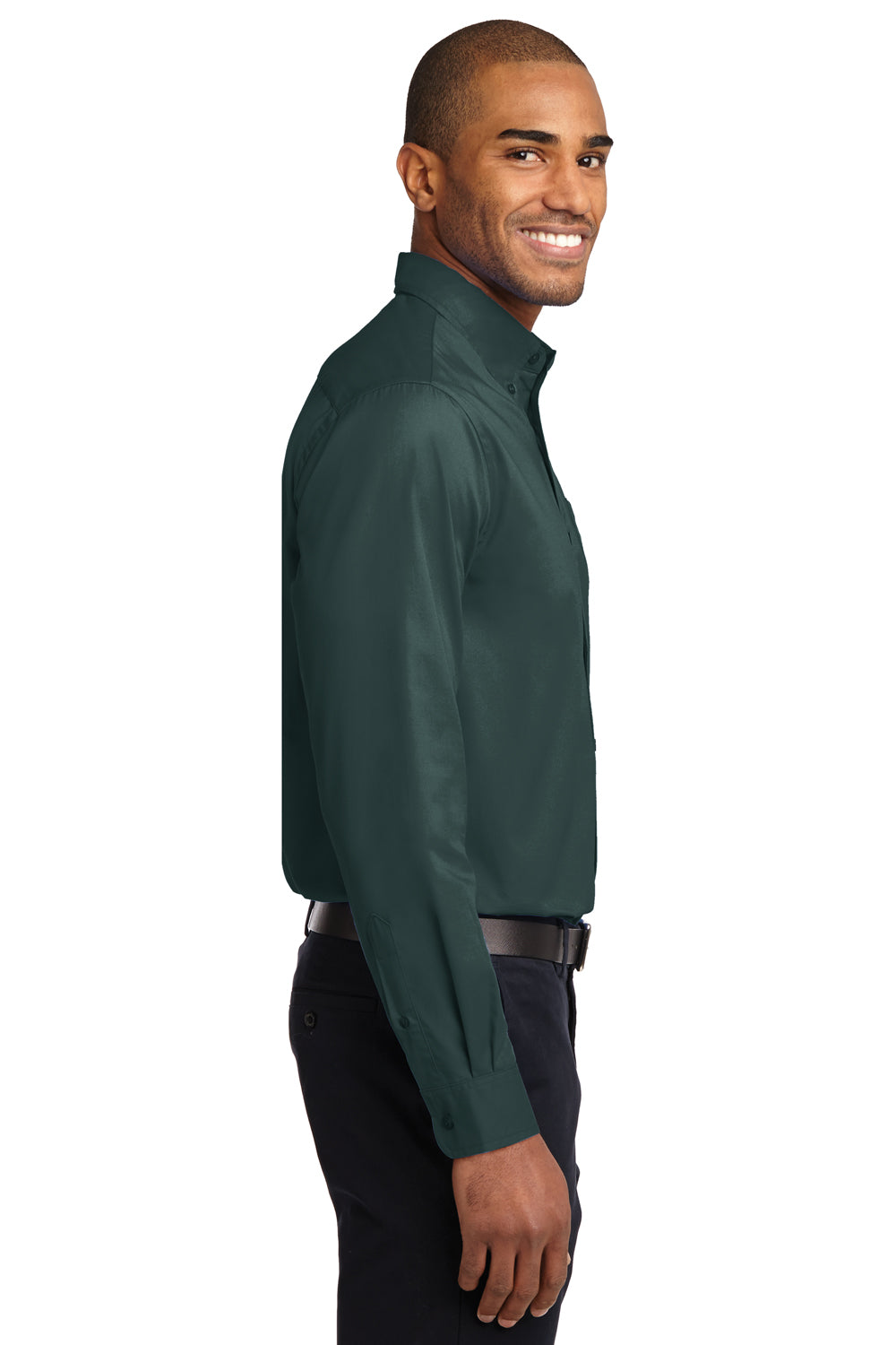 Port Authority Mens Easy Care Wrinkle Resistant Long Sleeve Button Down Shirt w Pocket Dark Green