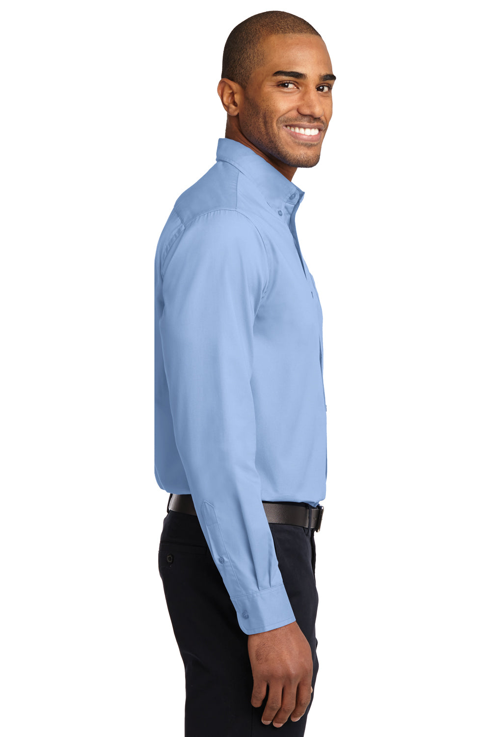 Port Authority S608/TLS608/S608ES Mens Easy Care Wrinkle Resistant Long Sleeve Button Down Shirt w/ Pocket Light Blue Model Side