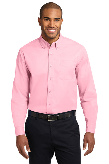 Port Authority S608/TLS608/S608ES Mens Easy Care Wrinkle Resistant Long Sleeve Button Down Shirt w/ Pocket Light Pink Model Front