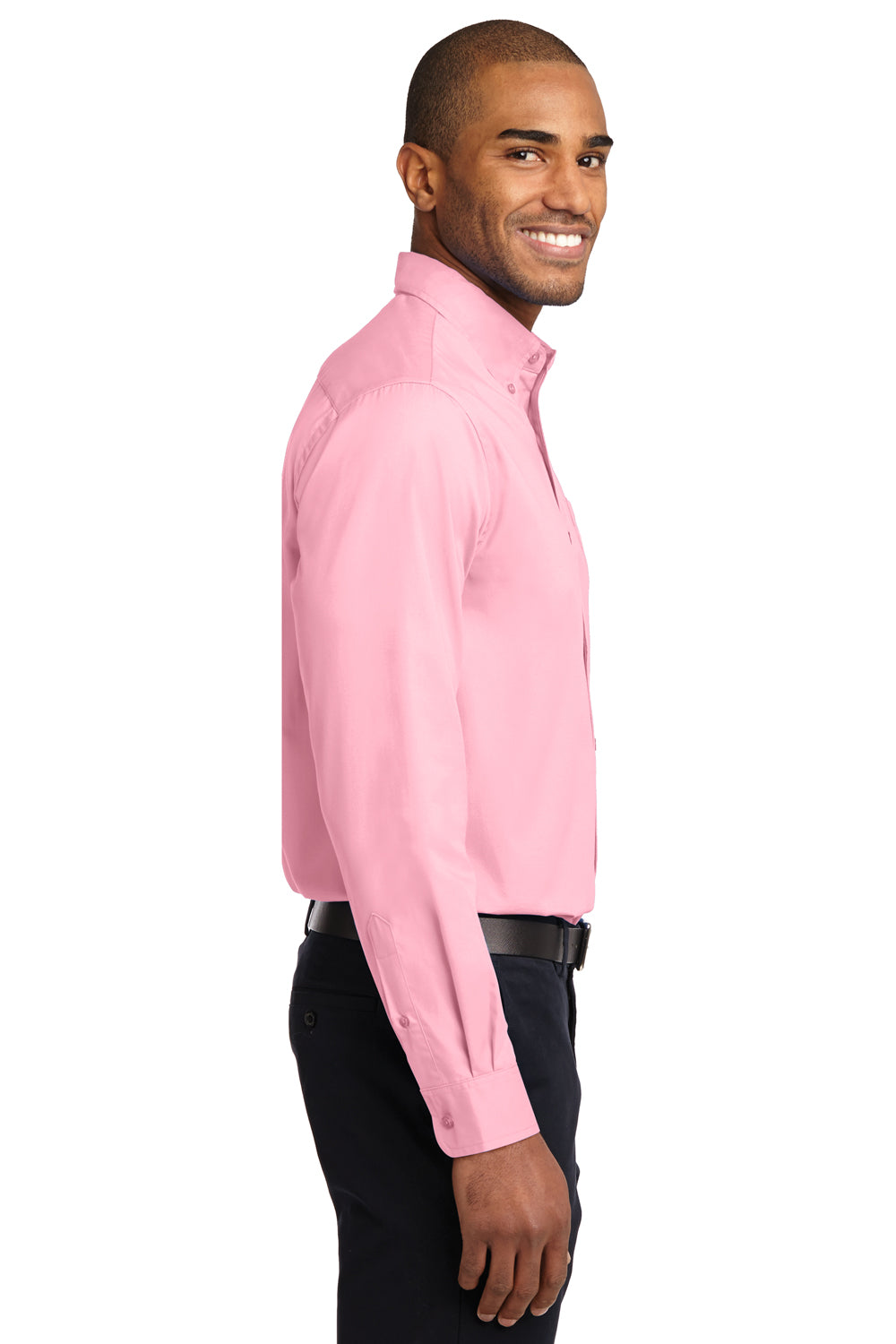 Port Authority S608/TLS608/S608ES Mens Easy Care Wrinkle Resistant Long Sleeve Button Down Shirt w/ Pocket Light Pink Model Side