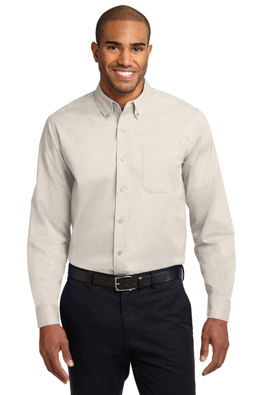 Port Authority S608/TLS608/S608ES Mens Easy Care Wrinkle Resistant Long Sleeve Button Down Shirt w/ Pocket Light Stone Model Front