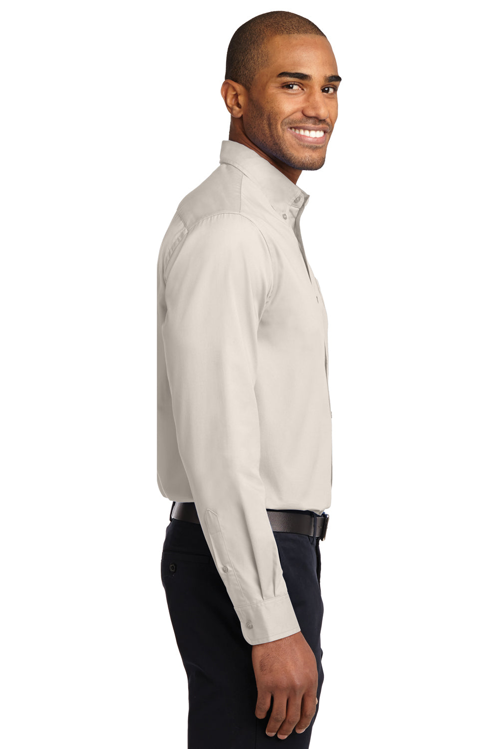 Port Authority S608/TLS608/S608ES Mens Easy Care Wrinkle Resistant Long Sleeve Button Down Shirt w/ Pocket Light Stone Model Side