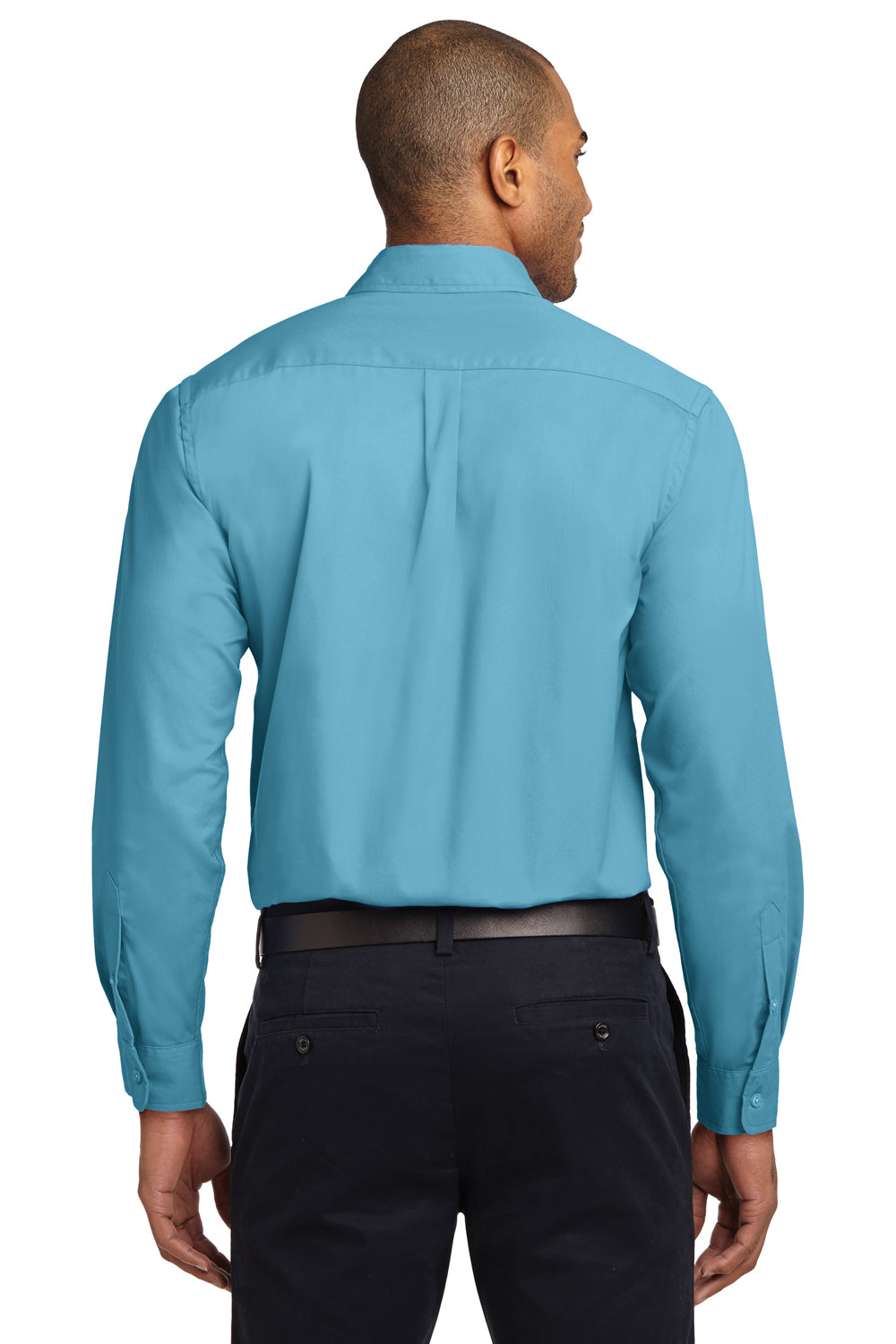 Port Authority S608/TLS608/S608ES Mens Easy Care Wrinkle Resistant Long Sleeve Button Down Shirt w/ Pocket Maui Blue Model Back