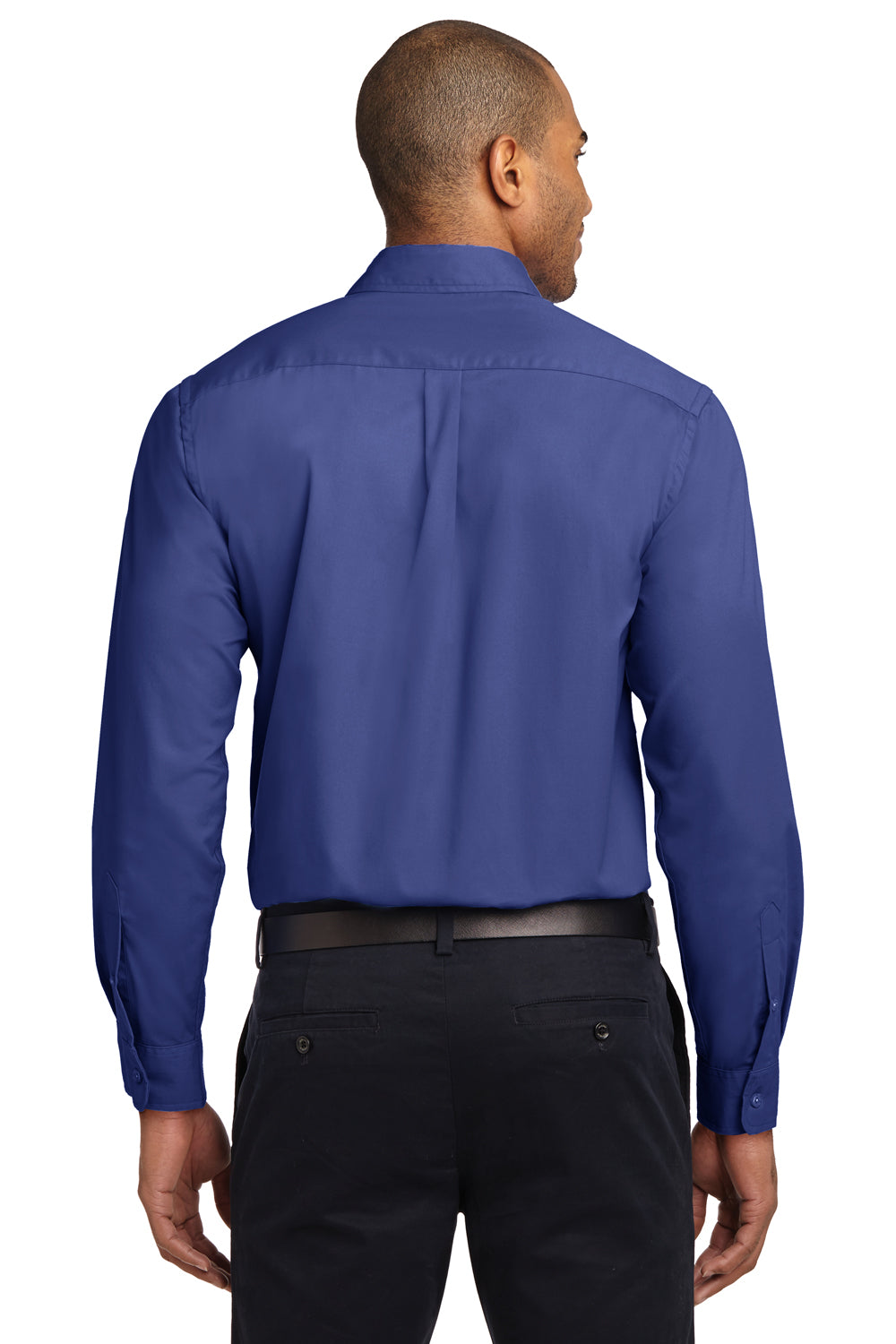 Port Authority S608/TLS608/S608ES Mens Easy Care Wrinkle Resistant Long Sleeve Button Down Shirt w/ Pocket Mediterranean Blue Model Back