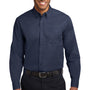 Port Authority Mens Easy Care Wrinkle Resistant Long Sleeve Button Down Shirt w/ Pocket - Navy Blue