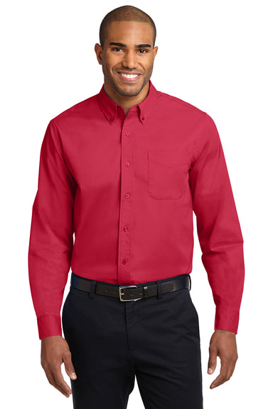 Port Authority S608/TLS608/S608ES Mens Easy Care Wrinkle Resistant Long Sleeve Button Down Shirt w/ Pocket Red Model Front