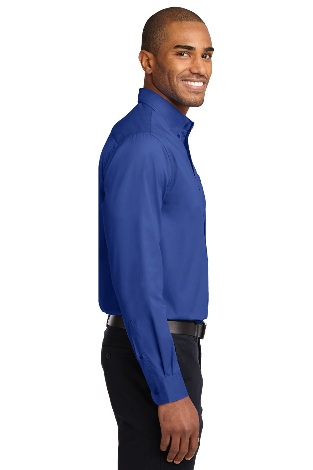 Port Authority S608/TLS608/S608ES Mens Easy Care Wrinkle Resistant Long Sleeve Button Down Shirt w/ Pocket Royal Blue Model Side