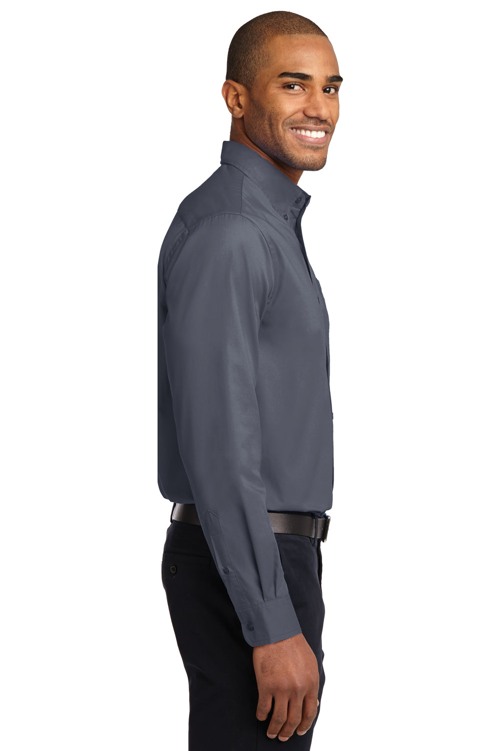 Port Authority S608/TLS608/S608ES Mens Easy Care Wrinkle Resistant Long Sleeve Button Down Shirt w/ Pocket Steel Grey Model Side