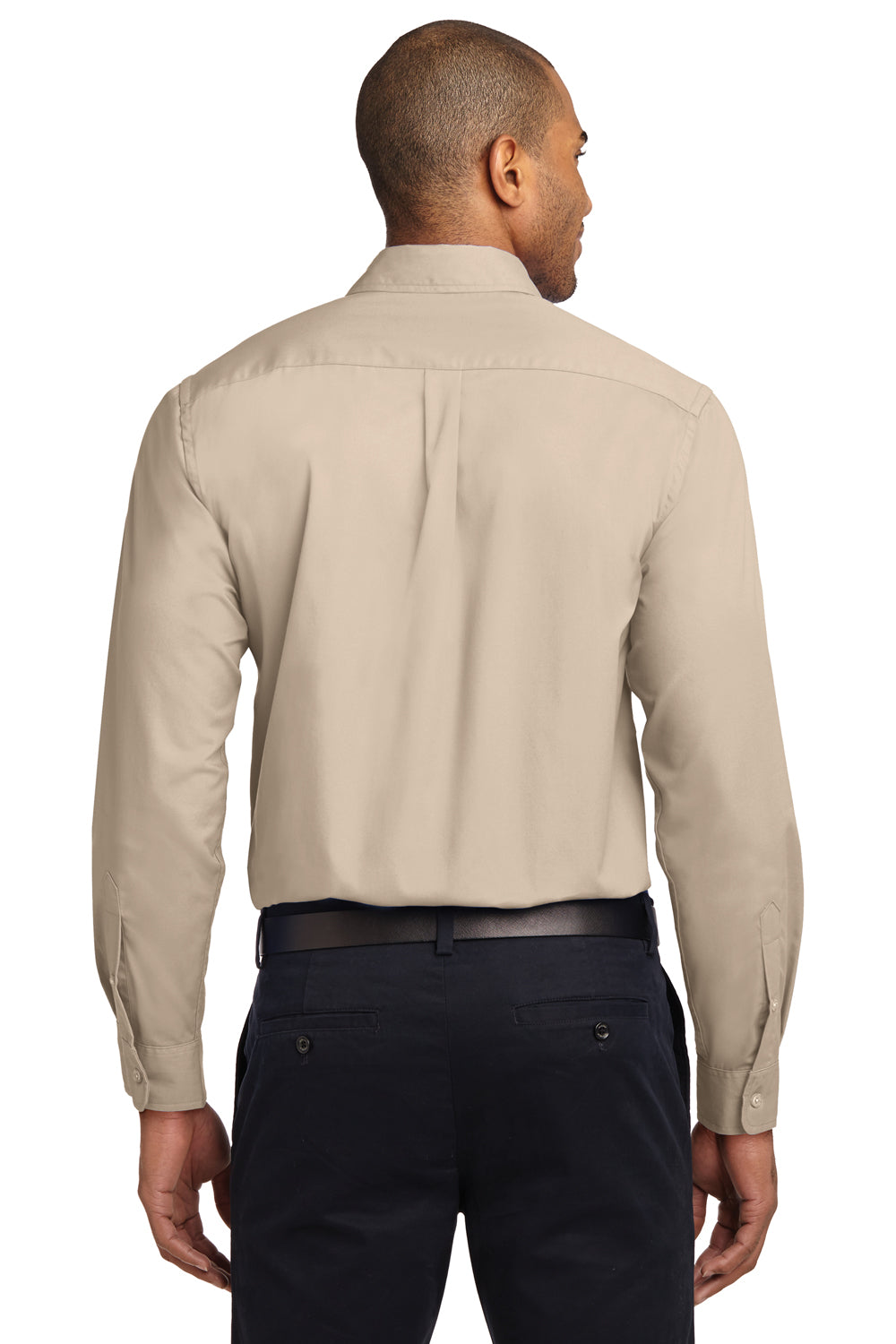 Port Authority S608/TLS608/S608ES Mens Easy Care Wrinkle Resistant Long Sleeve Button Down Shirt w/ Pocket Stone Brown Model Back