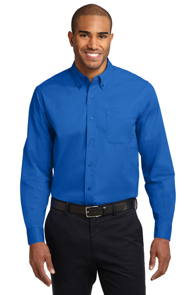 Port Authority S608/TLS608/S608ES Mens Easy Care Wrinkle Resistant Long Sleeve Button Down Shirt w/ Pocket Strong Blue Model Front