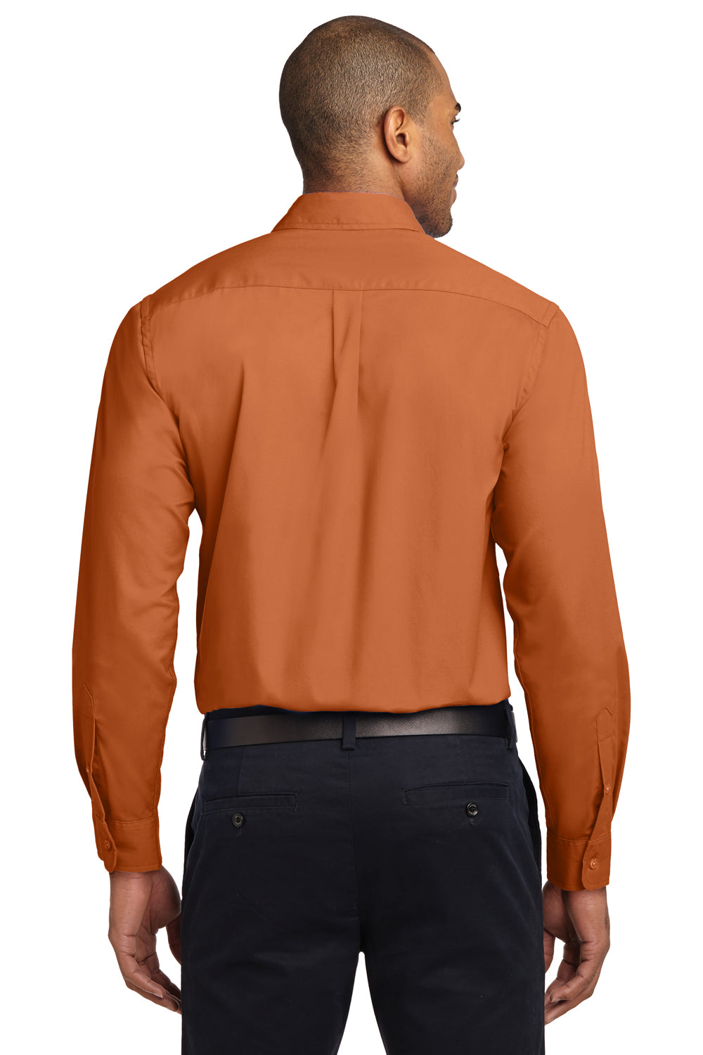 Port Authority S608/TLS608/S608ES Mens Easy Care Wrinkle Resistant Long Sleeve Button Down Shirt w/ Pocket Texas Orange Model Back