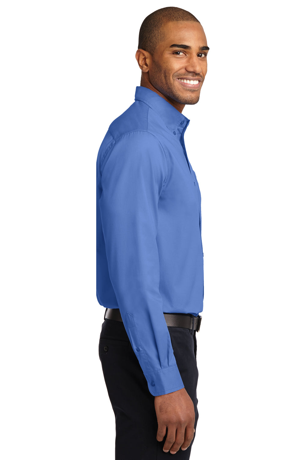 Port Authority S608/TLS608/S608ES Mens Easy Care Wrinkle Resistant Long Sleeve Button Down Shirt w/ Pocket Ultramarine Blue Model Side