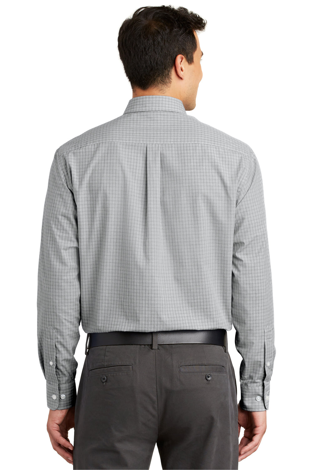 Port Authority S639 Mens Easy Care Wrinkle Resistant Long Sleeve Button Down Shirt w/ Pocket Charcoal Grey Model Back