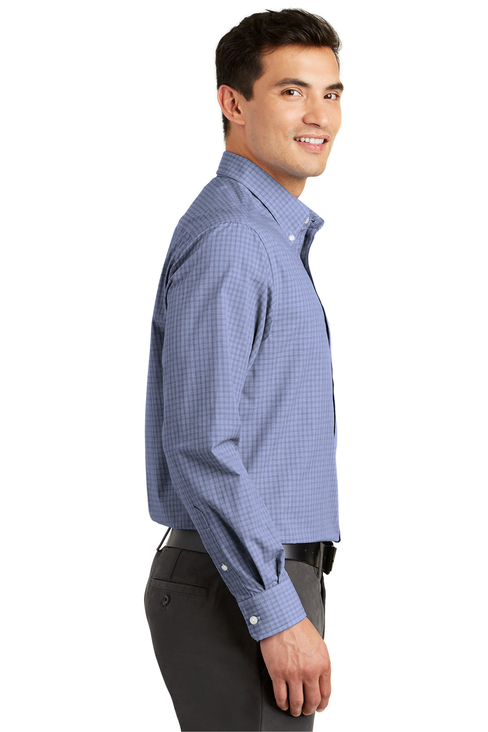 Port Authority S639 Mens Easy Care Wrinkle Resistant Long Sleeve Button Down Shirt w/ Pocket Navy Blue Model Side