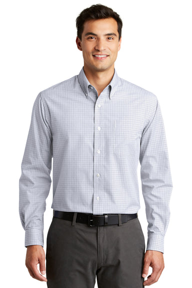 Port Authority S639 Mens Easy Care Wrinkle Resistant Long Sleeve Button Down Shirt w/ Pocket White Model Front