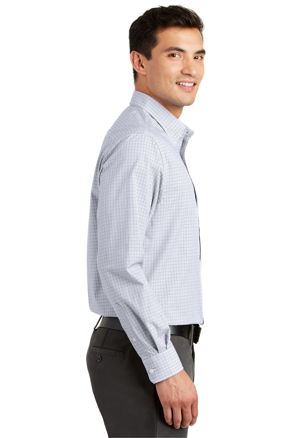 Port Authority S639 Mens Easy Care Wrinkle Resistant Long Sleeve Button Down Shirt w/ Pocket White Model Side