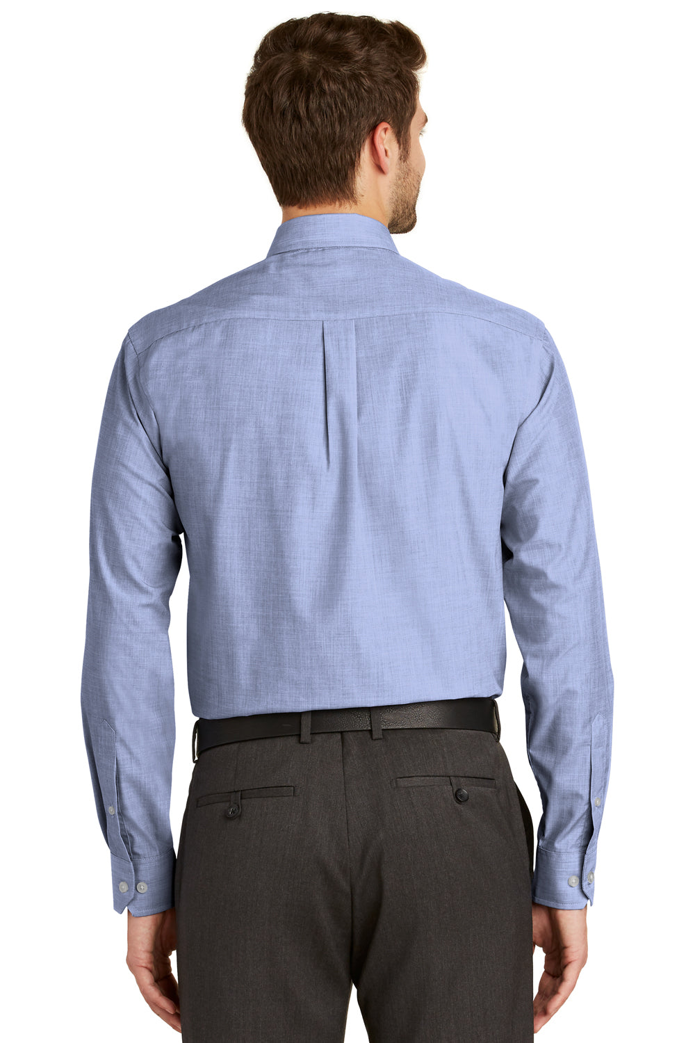 Port Authority S640/TLS640 Mens Easy Care Wrinkle Resistant Long Sleeve Button Down Shirt w/ Pocket Chambray Blue Model Back