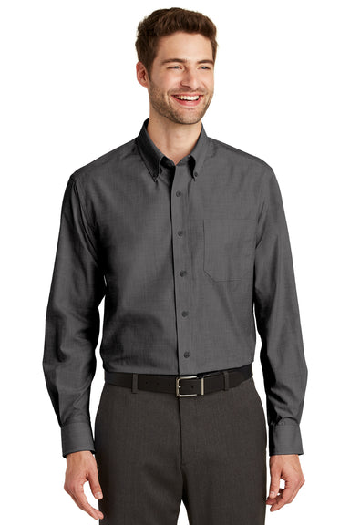 Port Authority S640/TLS640 Mens Easy Care Wrinkle Resistant Long Sleeve Button Down Shirt w/ Pocket Soft Black Model Front