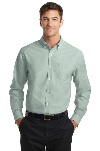 Port Authority S658/TS658 Mens SuperPro Oxford Wrinkle Resistant Long Sleeve Button Down Shirt w/ Pocket Green Model Front