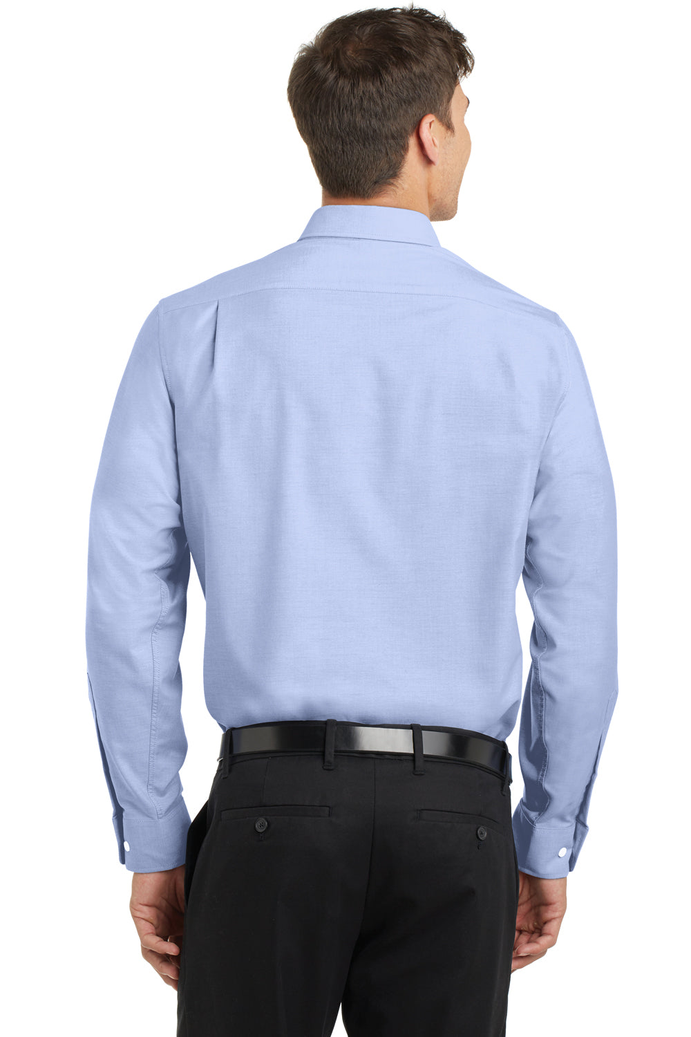 Port Authority S658/TS658 Mens SuperPro Oxford Wrinkle Resistant Long Sleeve Button Down Shirt w/ Pocket Oxford Blue Model Back