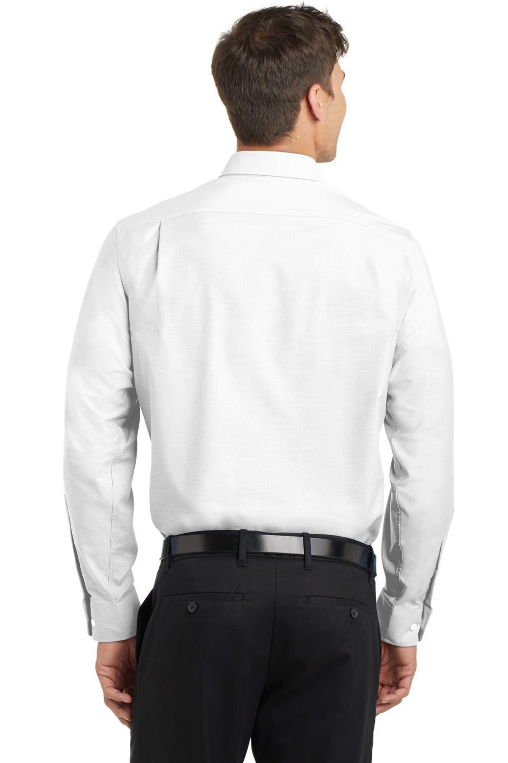 Port Authority S658/TS658 Mens SuperPro Oxford Wrinkle Resistant Long Sleeve Button Down Shirt w/ Pocket White Model Back