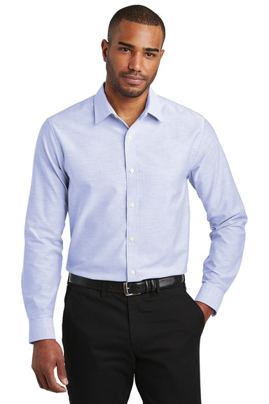 Port Authority S661 Mens SuperPro Oxford Wrinkle Resistant Long Sleeve Button Down Shirt Oxford Blue Model Front