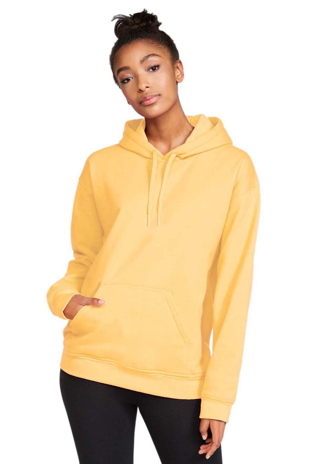 Gildan SF500 Mens Softstyle Hooded Sweatshirt Hoodie w/ Pouch Pocket Yellow Haze Model Front