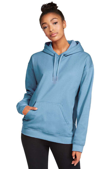 Gildan SF500 Mens Softstyle Hooded Sweatshirt Hoodie w/ Pouch Pocket Stone Blue Model Front