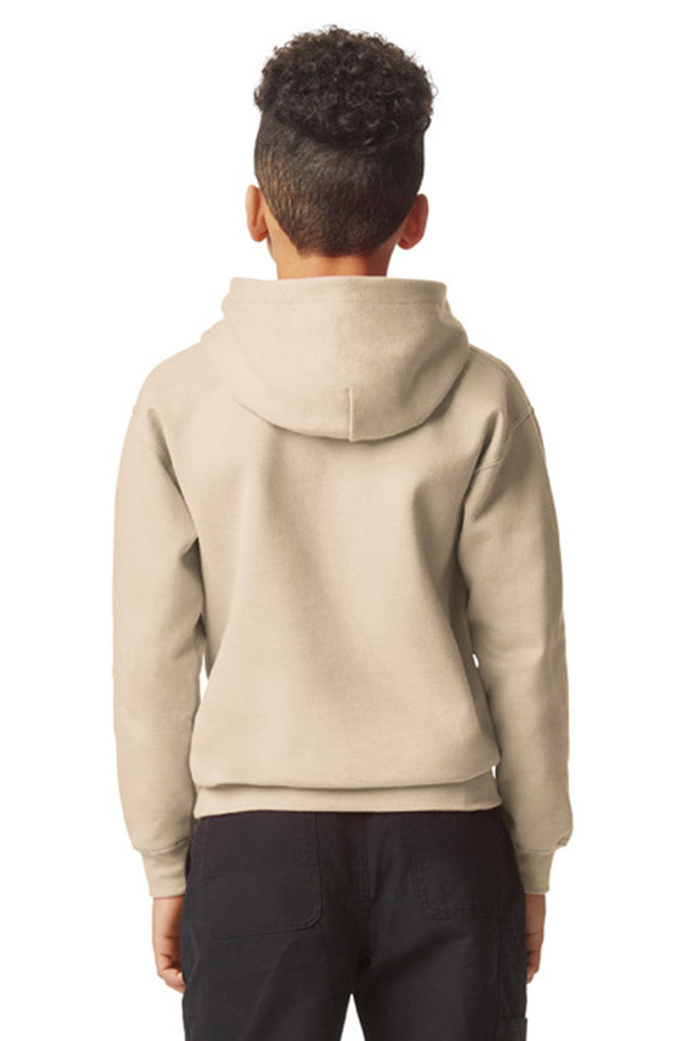 Gildan SF500B Youth Softstyle Hooded Sweatshirt Hoodie w/ Pouch Pocket Sand Model Back