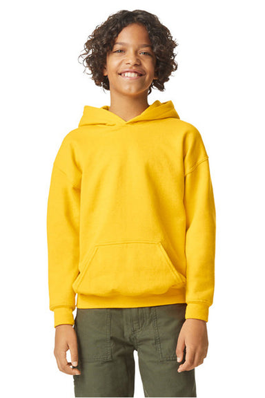 Gildan SF500B Youth Softstyle Hooded Sweatshirt Hoodie w/ Pouch Pocket Daisy Yellow Model Front