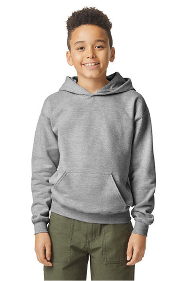 Gildan SF500B Youth Softstyle Hooded Sweatshirt Hoodie w/ Pouch Pocket Sport Grey Model Front