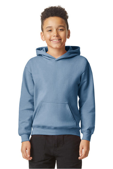 Gildan SF500B Youth Softstyle Hooded Sweatshirt Hoodie w/ Pouch Pocket Stone Blue Model Front