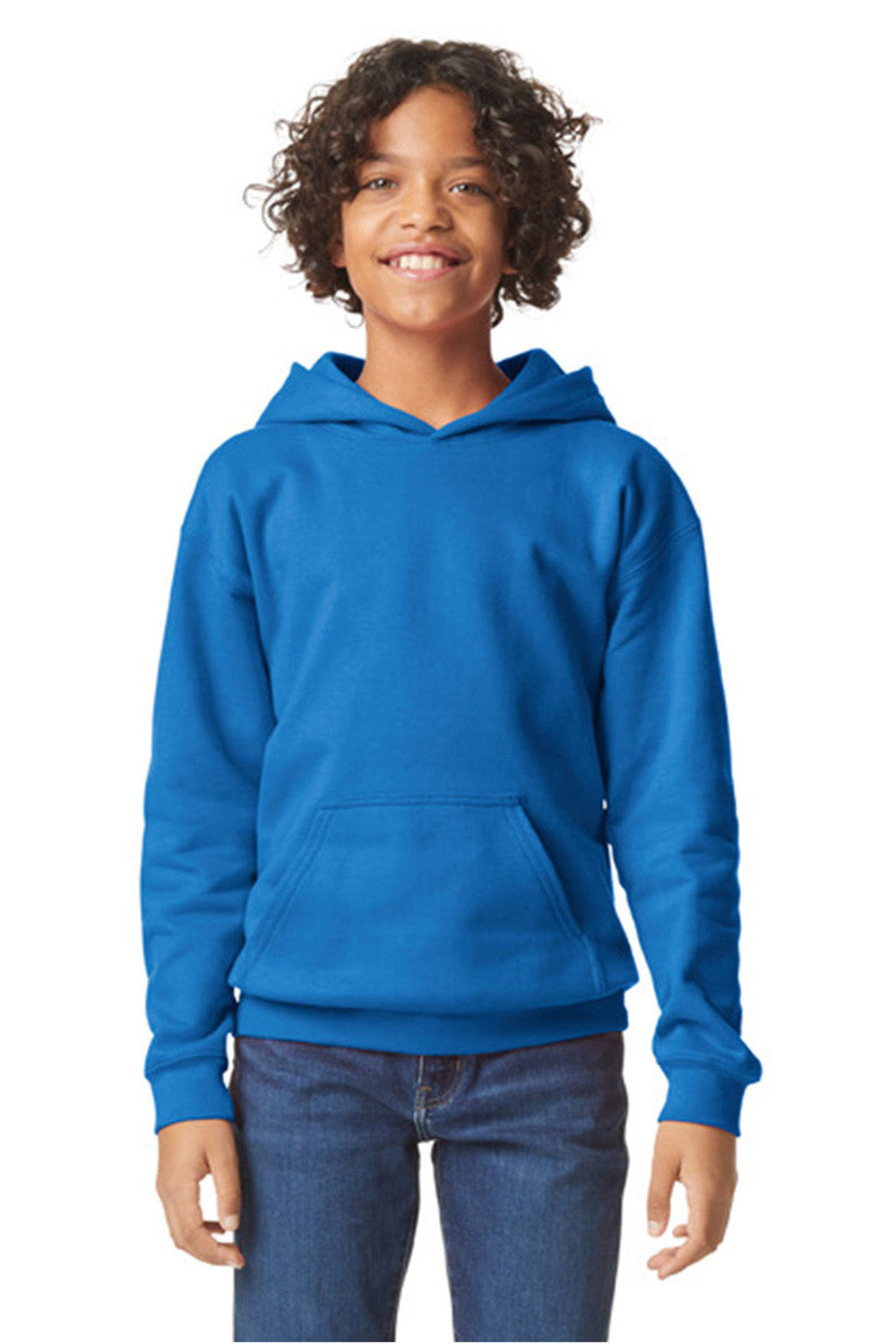 Gildan SF500B Youth Softstyle Hooded Sweatshirt Hoodie w/ Pouch Pocket Royal Blue Model Front