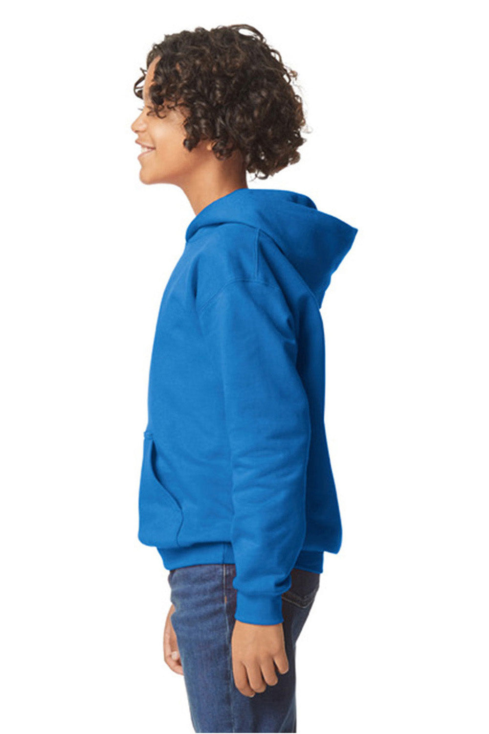 Gildan SF500B Youth Softstyle Hooded Sweatshirt Hoodie w/ Pouch Pocket Royal Blue Model Side