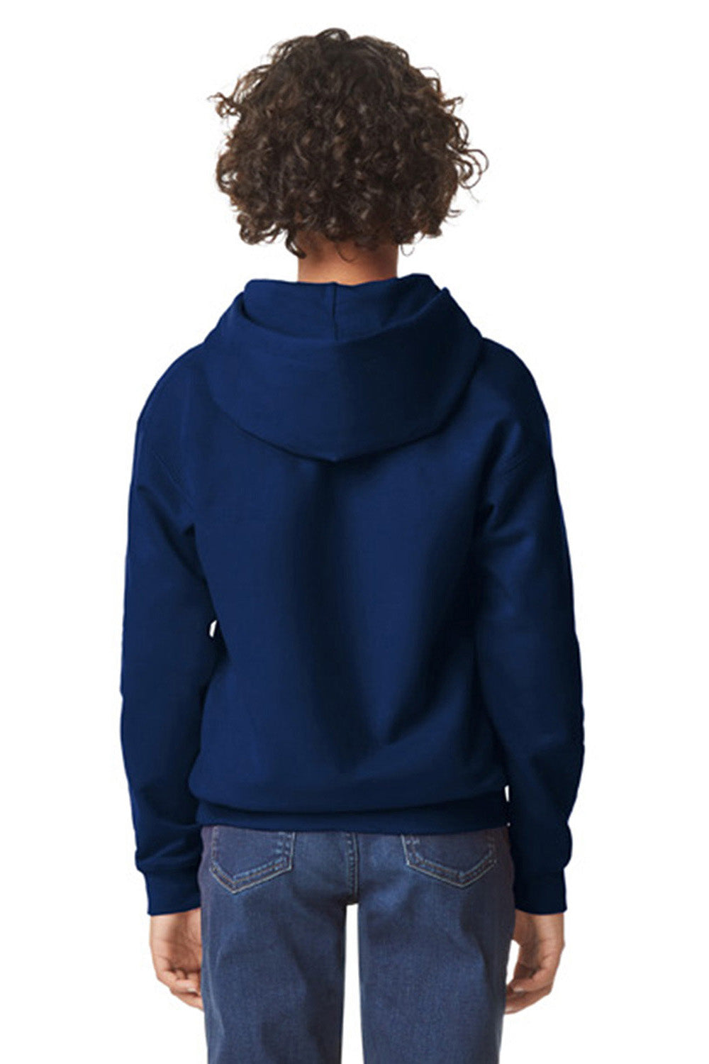 Gildan SF500B Youth Softstyle Hooded Sweatshirt Hoodie w/ Pouch Pocket Navy Blue Model Back