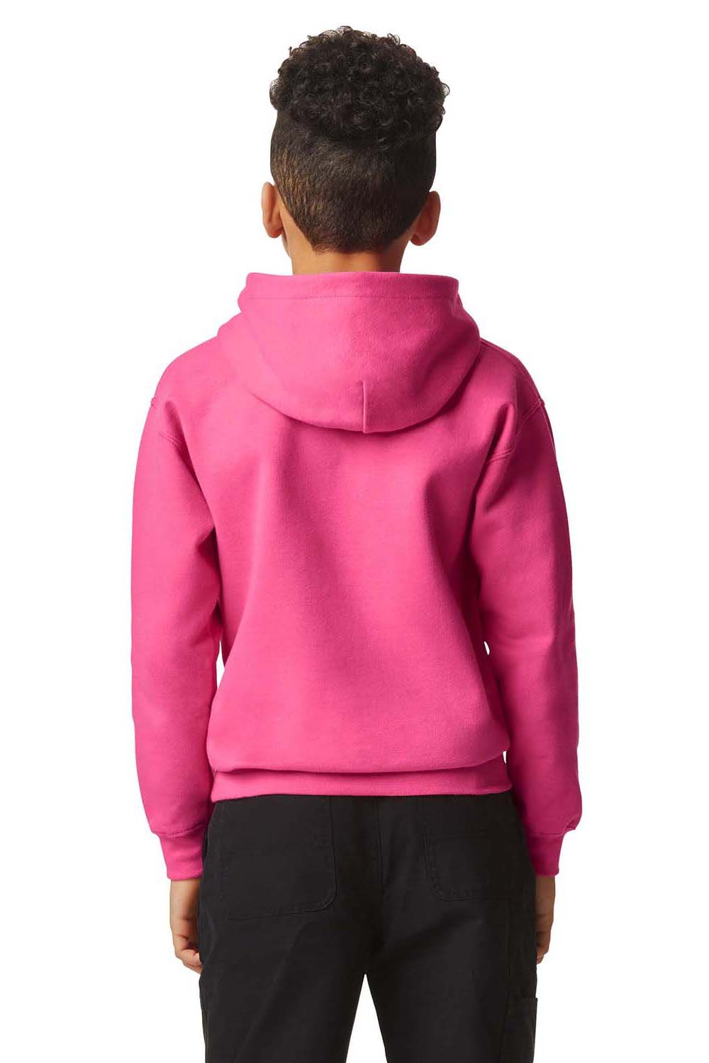 Gildan SF500B Youth Softstyle Hooded Sweatshirt Hoodie w/ Pouch Pocket Pink Lemonade Model Back